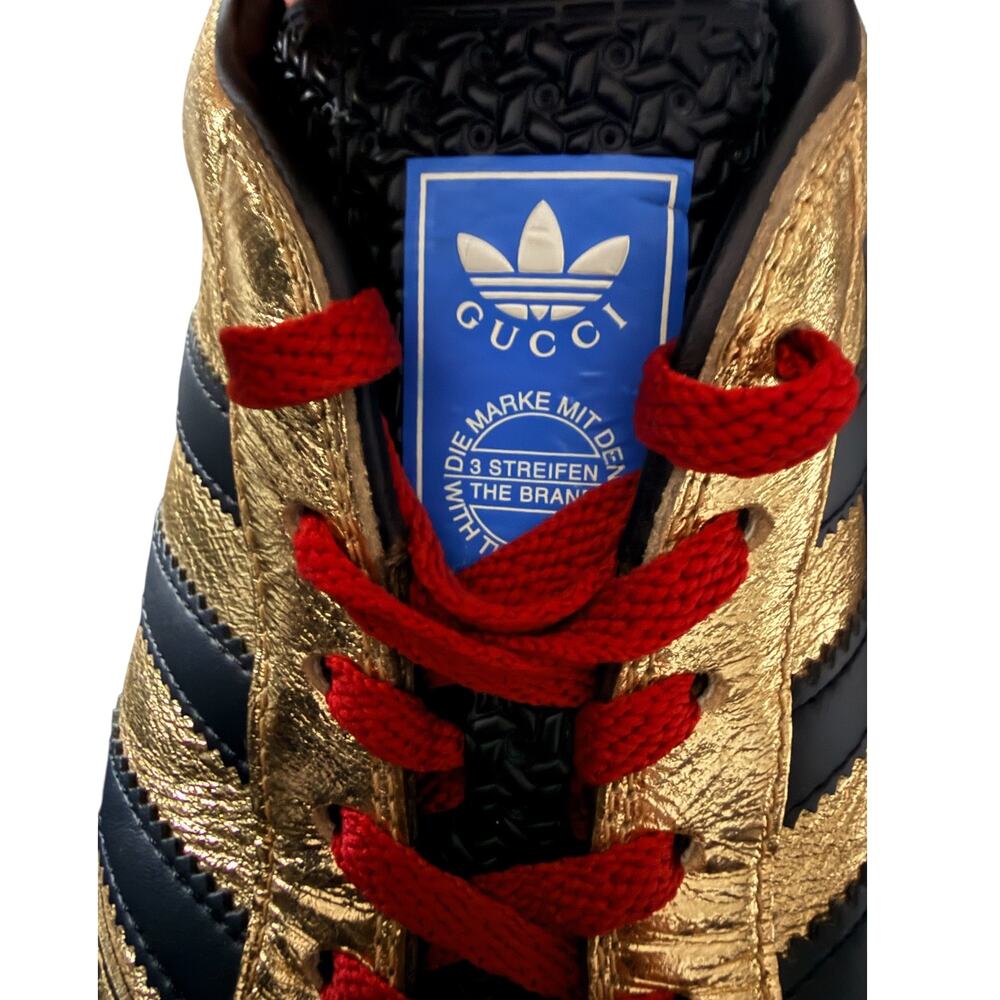 Gucci X Adidas Gazelle Metallic Lace Up Leather Sneakers Gold Size 9.5 - Picture 10 of 11